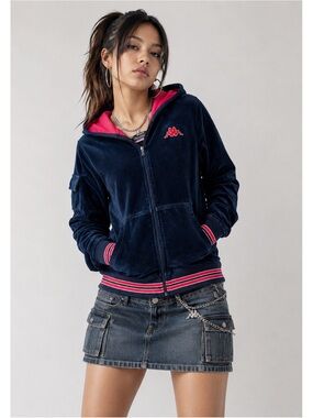 VTG Y2K 90s Kappa Woman Blue Velvet Zip-Up Hoodie Sweater MEDIUM Streetwear